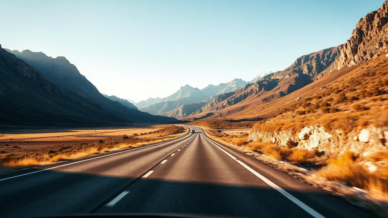 Route de montagne vers l'Espagne au coucher du soleil